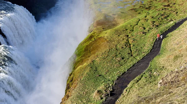 Водопад Галльфосс Летом Рассвете Высоты Птичьего Полета Маршрут Золотого Круга — стоковое фото