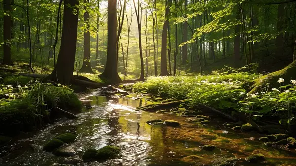 緑豊かな緑の森と落ち着いた湖の反射 — ストック写真