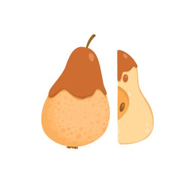 Fırında karamelli armut. Karamelli tatlı, tatlım, kış baharatları. Noel mevsimsel lezzetli yemekler. Ev yapımı yemek. Düz vektör çizimi beyaz arkaplanda izole edildi.