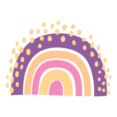 Cute colorful rainbow. Childish flat vector illustration collection. Weather forecast, meteorology. Rainy, cloud, sunny isolated on white background. T shirt print design element.