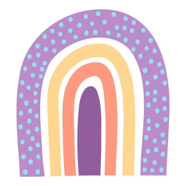 Cute colorful rainbow. Childish flat vector illustration collection. Weather forecast, meteorology. Rainy, cloud, sunny isolated on white background. T shirt print design element.