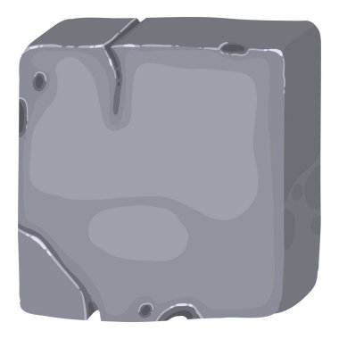 Stone plate, board, banner for games. GUI design element. Rock, metal panel, button, key, frame, arrow, object for navigation. Flat vector illustration isolated on white background.