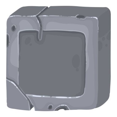 Stone plate, board, banner for games. GUI design element. Rock, metal panel, button, key, frame, arrow, object for navigation. Flat vector illustration isolated on white background.