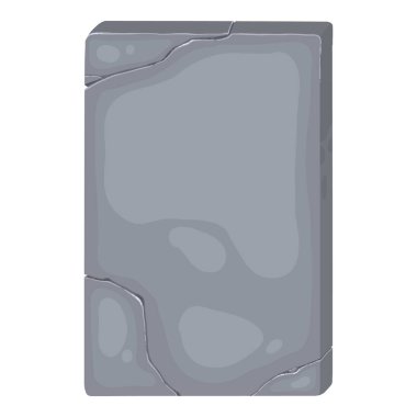 Stone plate, board, banner for games. GUI design element. Rock, metal panel, button, key, frame, arrow, object for navigation. Flat vector illustration isolated on white background.