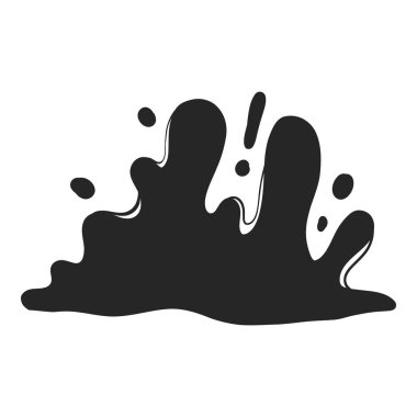 Siyah su sıçraması. Dövme tasarımı için soyut ıslak sıçrama damlası, nehir dalgalanması lekesi basit deniz çevresi karalaması. Vektör izole edildi. Farklı çamur ya da mürekkep şekilleri