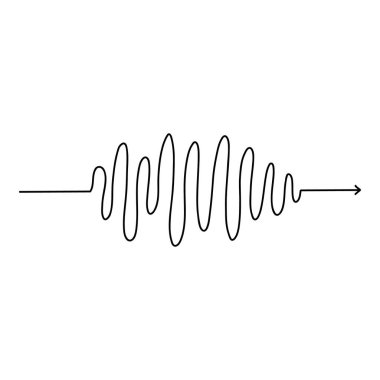 Kaotik çizgi oku. Karalama kaosu basit çizilmiş sembol, karışık karışık düğüm karalanmış çizgi. Vektör izole edildi. Karışık kablolar, karmaşık düşünceler, beyin karışıklığı, problem çözme.