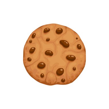 Çikolata parçacıklı kurabiye. Ekmek kırıntılarıyla kırılan ev yapımı kahverengi bisküvi. Çizgi film yuvarlak çikolatalı kurabiye ısırığı animasyon vektörü. Çizim animasyonu çikolata kırıntısı fırınında kayboldu