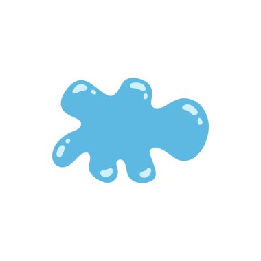 Çizgi film mavisi damlayan su damlası, sıçrama, sprey ve yırtık. Sıvı akışı, dalga, dere ve su birikintisi. Doğal su hareketi şekil vektörü. Yağmur damlasının resmi, beyaz arkaplanda sıvı sıçraması