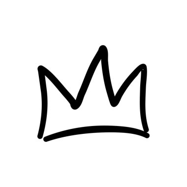 Taslak tacı. Basit graffiti taçlandırması, zarif kraliçe ya da kral el yapımı taç. Kraliyet kraliyet taç giyme sembolü, hükümdar heybetli mücevher tacı beyaz arka planda ikon vektör çizimi.