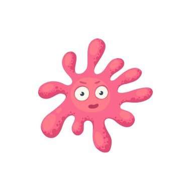 Çizgi film bakteri maskotu. Virüs karakteri, komik suratlı bakteriler. Renkli mikrop ve hastalık virüsü vektör illüstrasyon ikonunu izole etti. Beyaz zemin üzerinde canavar yaratık organizma, bakteri ve mikrop