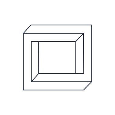 Optik illüzyon, gerçek dışı geometrik element. İmkansız soyut doğrusal şekil, görsel yanılsama geometrik figür düz vektör illüstrasyon ikonu. Beyaz arkaplanda gerçek dışı çizgi figürü