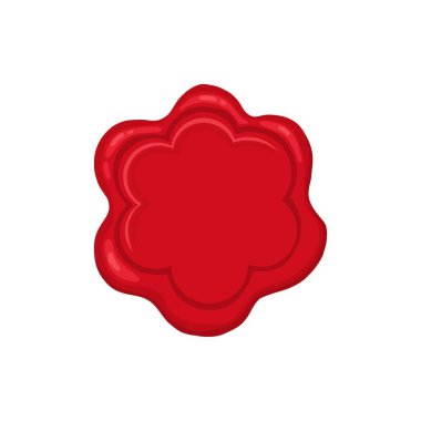 Çizgi film damgası. Antika mühür damgası, kırmızı balmumu etiketi, ortaçağ posta düz vektör illüstrasyon simgesi. Beyaz arkaplanda posta parafini pulları