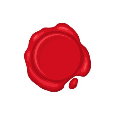 Çizgi film damgası. Antika mühür damgası, kırmızı balmumu etiketi, ortaçağ posta düz vektör illüstrasyon simgesi. Beyaz arkaplanda posta parafini pulları