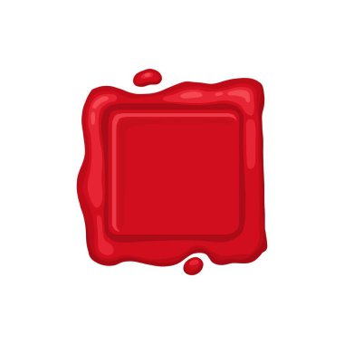 Çizgi film damgası. Antika mühür damgası, kırmızı balmumu etiketi, ortaçağ posta düz vektör illüstrasyon simgesi. Beyaz arkaplanda posta parafini pulları