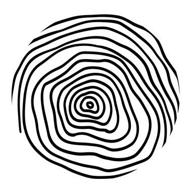 Ahşap çizgi çemberi. Topoğrafya halkalarıyla ağaç gövdesi kesimi, kontur çizimi ile siyah beyaz kereste dilimleri. Beyaz arkaplanda izole edilmiş vektör simgesi