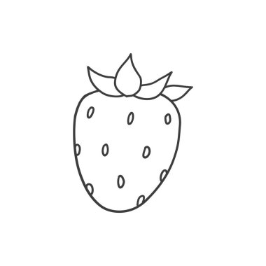 Çilekli meyve partisi karalaması. Doğum günü süslemesi, hediye kutusu, pasta, eskiz tarzında parti şapkaları. El çizimi vektör çizimi beyaz arkaplanda izole edildi