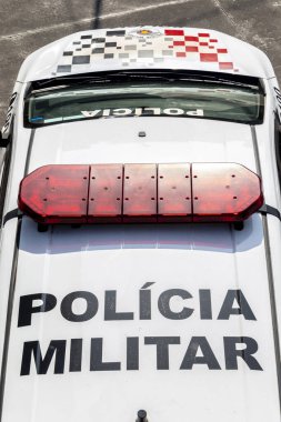 Sao Paulo, Brazil, October 30, 2021. Top view of military police vehicles parked at a base in Roosevelt Square, downtown Sao Paulo clipart