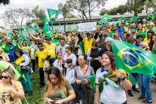 브라질 2022 Bolsonaro 대통령의 지지자들은 Marilia Warracks War Shooting 앞에서 — 스톡 사진