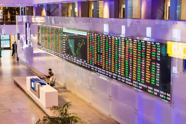 stock image Sao Paulo, Brazil, November 22, 2022. Display with stock quotes in the modern visitor center of B3, Brasil, Bolsa, Balcao, in the headquarters of BOVESPA, Sao Paulo Stock Exchange, in downtown city