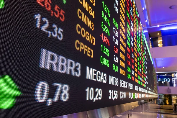 Sao Paulo, Brezilya, 22 Kasım 2022. B3, Brasil, Bolsa, Balcao 'nun modern ziyaretçi merkezinde, BOVESPA, Sao Paulo Menkul Kıymetler Borsası, şehir merkezindeki merkezde hisse senedi alıntılarıyla görüntüle