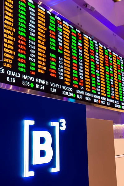 Sao Paulo, Brezilya, 22 Kasım 2022. B3, Brasil, Bolsa, Balcao 'nun modern ziyaretçi merkezinde, BOVESPA, Sao Paulo Menkul Kıymetler Borsası, şehir merkezindeki merkezde hisse senedi alıntılarıyla görüntüle