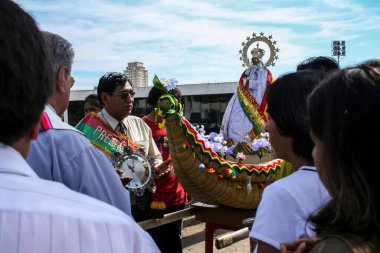 Sao Paulo, Brazil, August 04, 2007. Commemoration of the independence of Bolivia, with a procession of the Virgin of Copacabana, patron saint of the country, at the Memorial of Latin America  in Sao Paulo