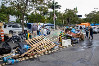 Sao Paulo, Brazil, January 09, 2023. Bolsonaristas demonstrations dismantle the tents after the court order of the Federal Supreme Court Minister Alexandre de Moraes, after 71 days camped in Sao Paulo