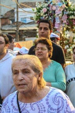 Sao Paulo, Brezilya, 19 Ağustos 2007. Sao Paulo civarındaki Bixiga 'daki Achiropita Hanımefendimize adanmış geleneksel ziyafet alayı. Brezilya