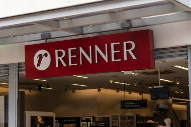 Sao Paulo, Brazil. February 10, 2023. Detail of the entrance and logo of Lojas Renner, located on the main shopping street in downtown of the city of Marlia. This company is listed on the B3 Stock Exchange under the code LREN3.