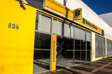 Marilia, Sao Paulo, Brezilya, Mart 05, 2023. Marilia şehrinde, SP eyaletinin orta batı bölgesinde Banco do Brasil şube simgesi.
