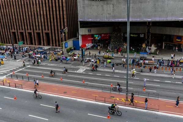 Sao Paulo Brazílie Prosince2022 Lidé Baví Paulista Avenue Během Projektu — Stock fotografie