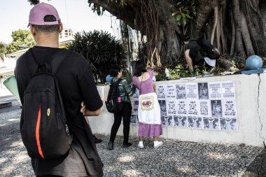 Marilia, SP, Brezilya, Haziran 03, 2023. Yerli halk ve sosyal hareketler üyeleri PL 490, Marco Temporal Yasası 'na karşı bir eylem düzenlediler..