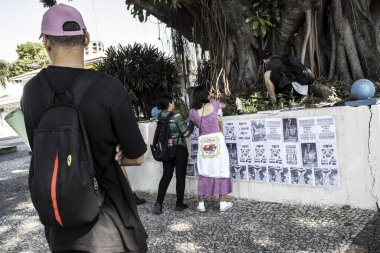 Marilia, SP, Brezilya, Haziran 03, 2023. Yerli halk ve sosyal hareketler üyeleri PL 490 'a, Marco Temporal yasasına karşı bir eylem düzenlediler..