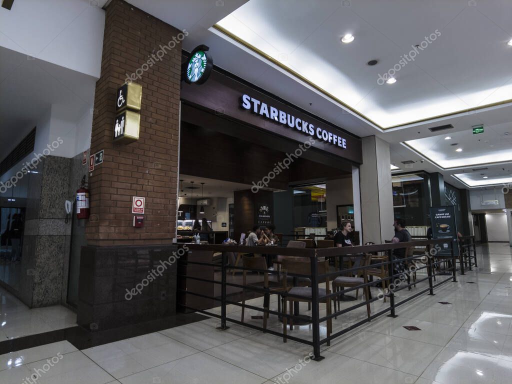 Sao Paulo, Brazil, August 03, 2023. Starbucks coffee shop inside a mall in the Brooklin neighborhood, south zone of the city of Sao Paulo
