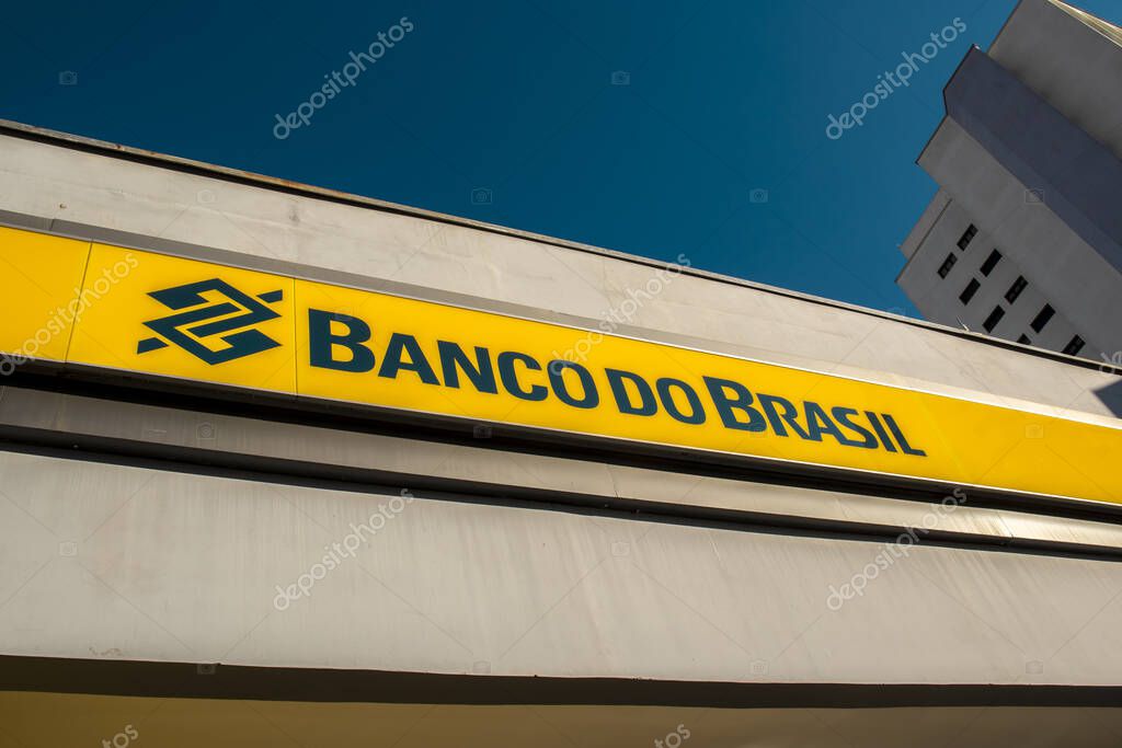 Marilia, SP, Brazil, August 21 2023. Facade of Banco do Brasil's bank branch on Paulista Avenue, downtown Sao Paulo