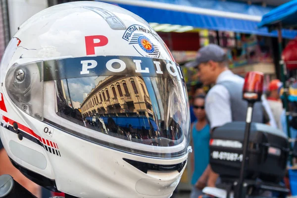 Sao Paulo Brazil June 2008 Detail Military Police Helmet Reflection — Stock Photo, Image