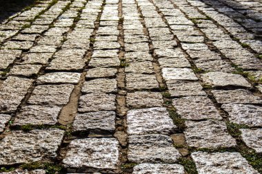 Brezilya 'nın bir şehrinde küçük yeşil bitkilerle, kaldırımlar ve kaldırımlar hakkında farklı açılardan detaylı görüşler.