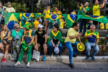 Sao Paulo, SP, Brezilya. 25 Şubat 2024. Jair Bolsonaro destekçileri Sao Paulo Brezilya 'da Paulista Bulvarı' nda bir miting düzenlediler.