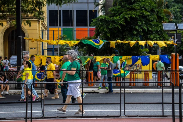 stock image Sao Paulo, SP, Brazil. February 25, 2024. Supporters of Jair Bolsonaro held a rally on Paulista Avenue, in Sao Paulo Brazil