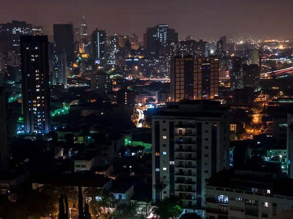 Légi Éjszaka Kilátás Épületek Sao Paulo Belvárosában Brazília — Stock Fotó