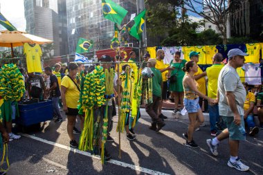 Sao Paulo, SP, Brezilya. 25 Şubat 2024. Jair Bolsonaro destekçileri Sao Paulo Brezilya 'da Paulista Bulvarı' nda bir miting düzenlediler.
