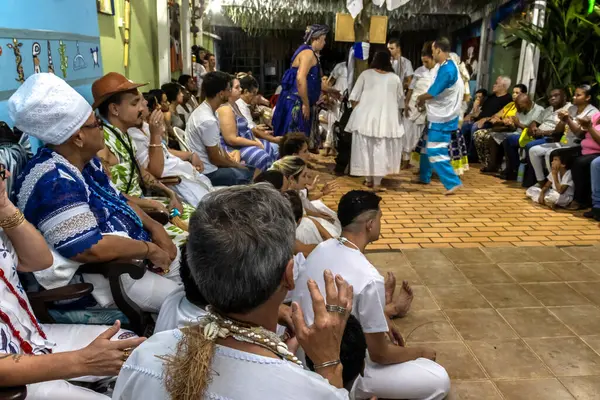 stock image Sao Paulo, Brazil, April 27, 2024. The Candomble terreiro celebrates Ogun in Brazil. Among the most venerated Orishas is Ogum, known by Catholics as Saint George, the warrior saint