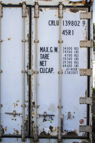 stock image Sao Paulo, Brazil, December 21, 2023. Old metal shipping container double doors in Brazil