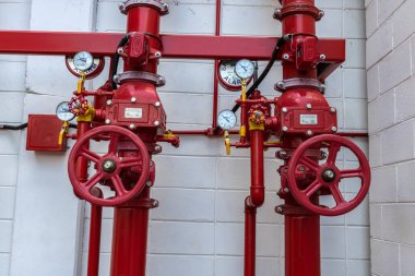 Itu, Sao Paulo, Brezilya, Mart 09, 2022. Brezilya 'nın Sao Paulo eyaletindeki Itu şehrindeki depoda bulunan Weflo Valf Co. Ltd.' nin yangın koruma valf sistemi.