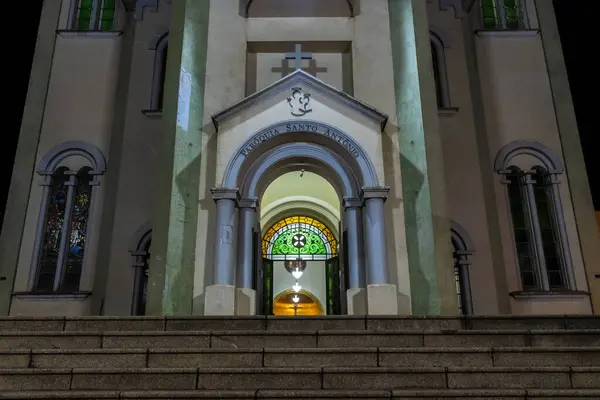 stock image Facade of the parish church of Santo Antonio in downtown of the Marilia city, in Sao Paulo state, Brazil