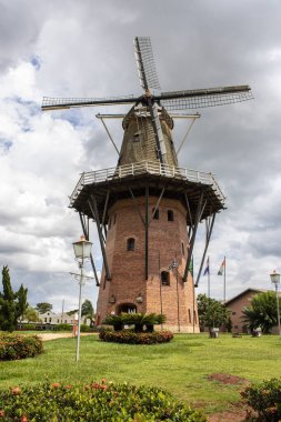 Dutch windmill replica in Holambra, Sao Paulo state. Holambra is the major flower production and dutch immigrant citizens in Brazil. clipart