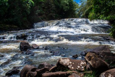 Brezilya 'da nehirdeki kayaların arasından çağlayan şelaleler ve su