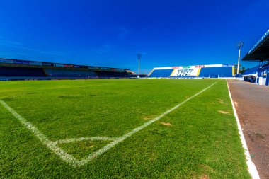 Marilia, SP, Brezilya, 17 Nisan 2015. Bento de Abreu futbol stadyumunun içinde, Abreuzao olarak bilinen ve Marilia Atletic Club, MAC 'e ev sahipliği yapan boş tribünler görülüyor..