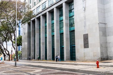 Sao Paulo, Brezilya, 09 Ağustos 2024. Joao Mendes Meydanı ve Joao Mendes 'in girişi, Sao Paulo, Brezilya şehir merkezi.