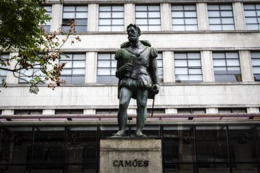 Sao Paulo, Brazil, September 07, 2021. Statue of the poet and writer Luis de Camoes located in front of the Mario de Andrade Library in downtown Sao Paulo clipart